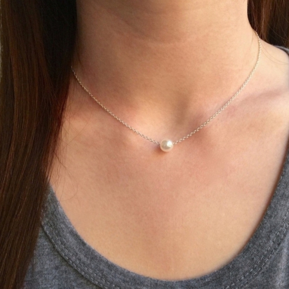 Free People Silver Full Moon Pearl Necklace